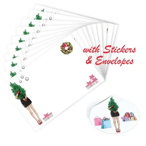 x12 Fashion Christmas Card Set Cute Pretty Fashionista Holiday Boxed Stationery Set