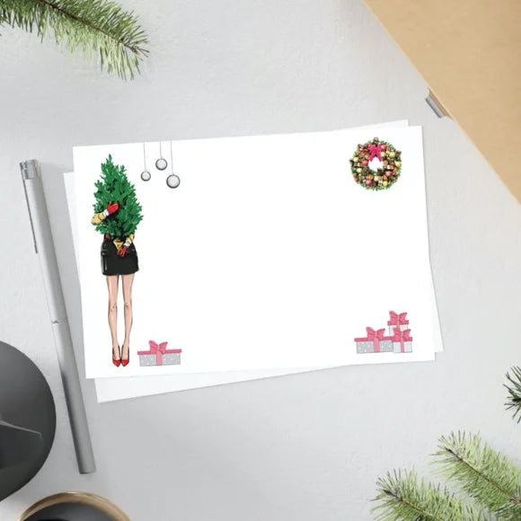 x12 Fashion Christmas Card Set Cute Pretty Fashionista Holiday Boxed Stationery Set