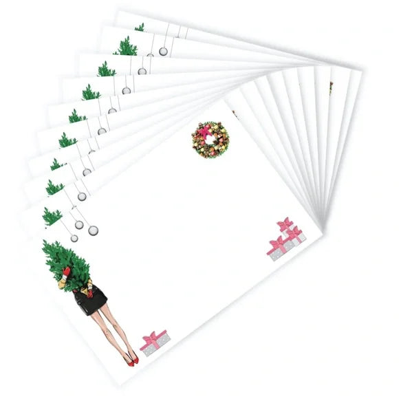 x12 Fashion Christmas Card Set Cute Pretty Fashionista Holiday Boxed Stationery Set