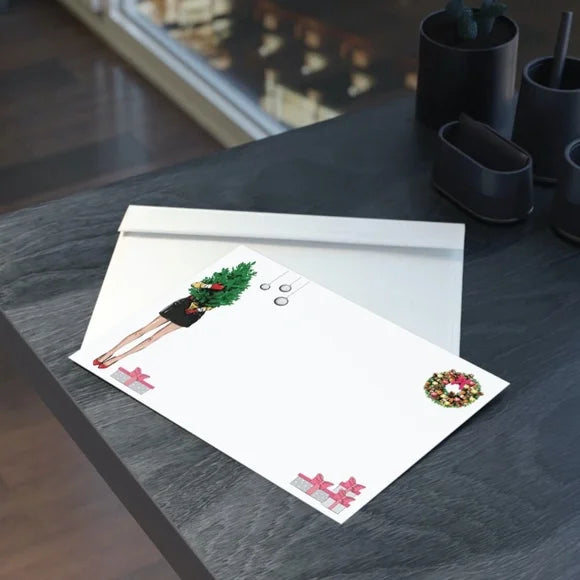 x12 Fashion Christmas Card Set Cute Pretty Fashionista Holiday Boxed Stationery Set