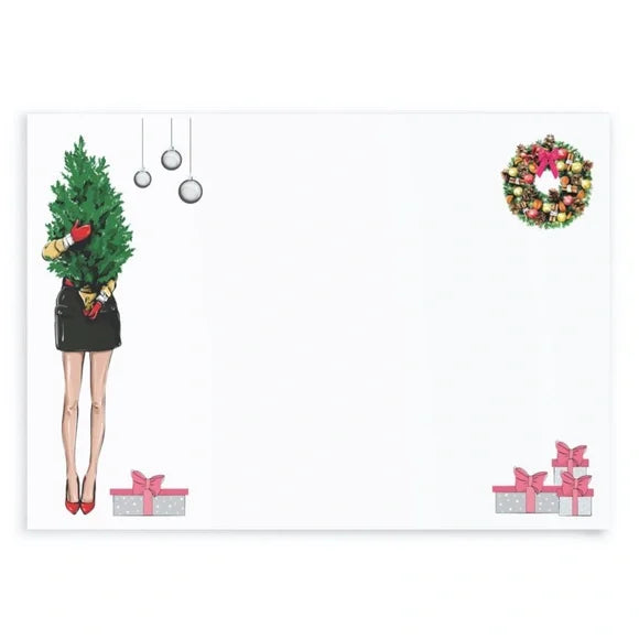x12 Fashion Christmas Card Set Cute Pretty Fashionista Holiday Boxed Stationery Set