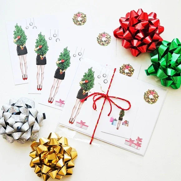 x12 Fashion Christmas Card Set Cute Pretty Fashionista Holiday Boxed Stationery Set
