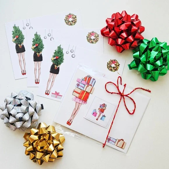 x12 Fashion Christmas Card Set Cute Pretty Fashionista Holiday Boxed Stationery Set