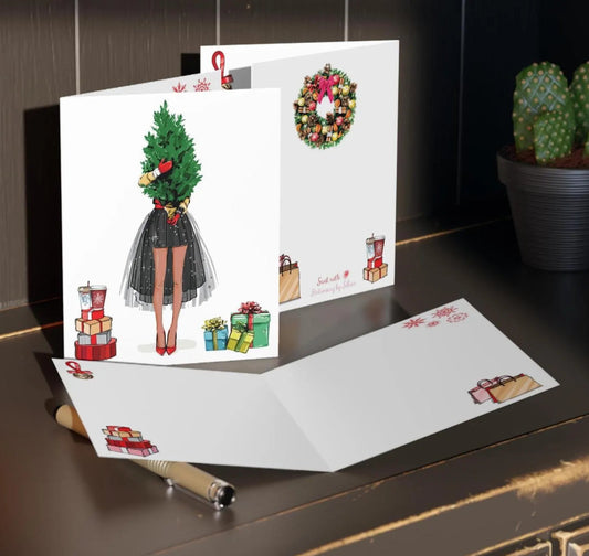 Fashion Christmas Holiday Card w/ Sticker and Envelope